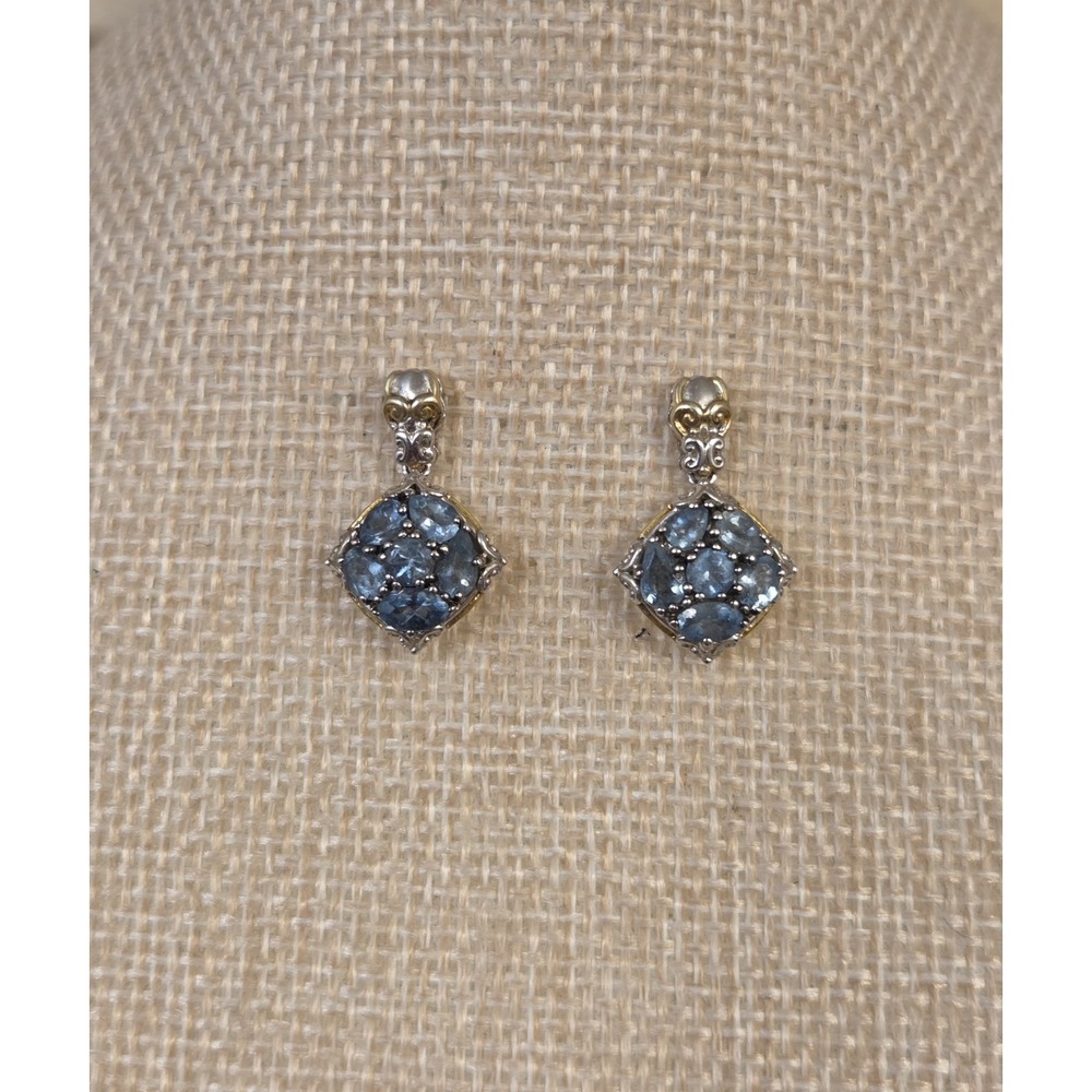 Beautiful Michael Valitutti Ornate Sterling Silver & Blue Topaz Dangle Earrings